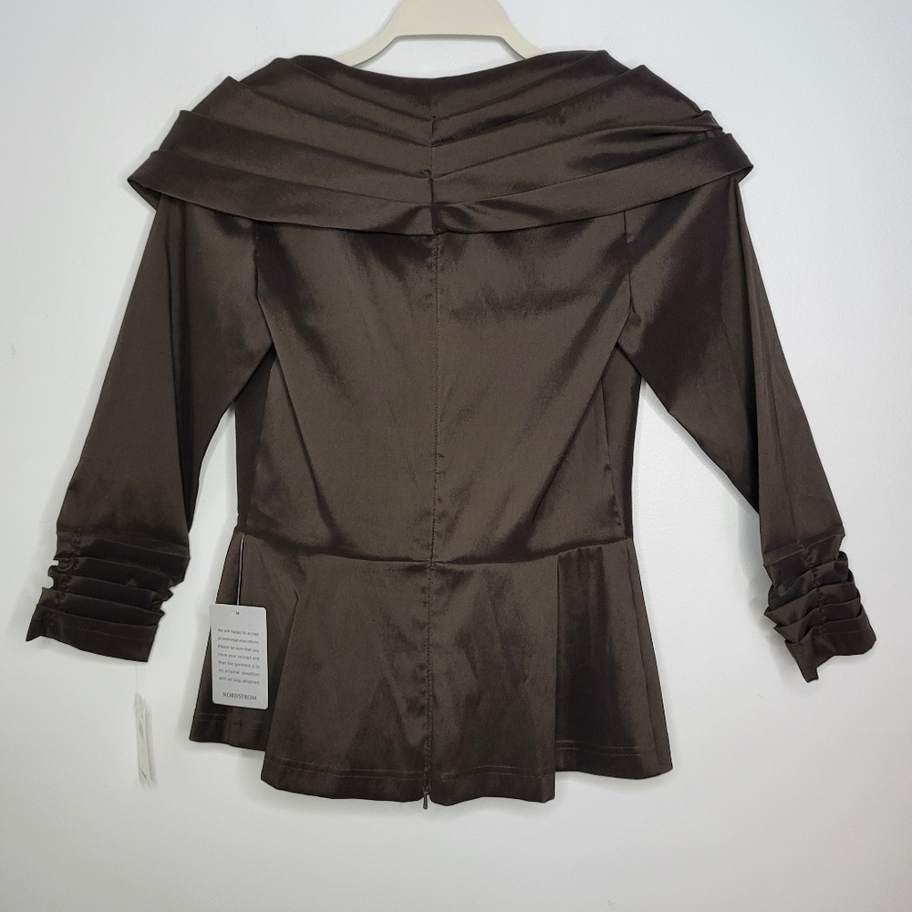 Tadashi Shoji Mother Of The Bride Taffeta Top ONLY Size 4 Espresso Brown Jewel - Picture 2 of 16